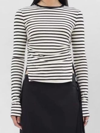 Ann Demeulemeester cropped long sleeve striped crew neck top