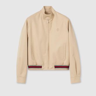 Gucci Cotton Twill Zip Jacket With Web, Size 44, Beige, Ready-to-wear