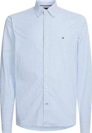 Tommy Hilfiger Herenoverhemd met knopen uit 1985, gestreept en met elastische pas (Blauw)
