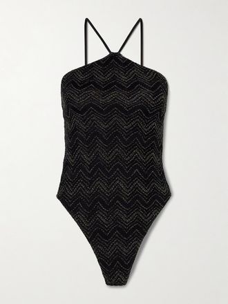 Missoni Costume Da Bagno In Maglia Crochet Metallizzata A Righe Mare - Nero