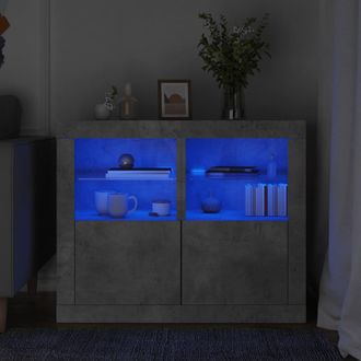 vidaXL Mesita De Noche Luces Led 2 Uds Madera Ingenier&iacute;a Gris Hormig&oacute;n Vidaxl