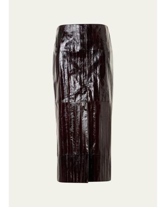 Akris Lacquered Eel Leather Slit Midi Pencil Skirt