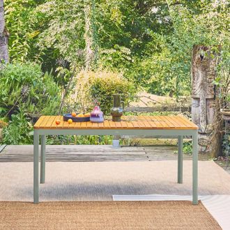 Sweeek 8-seater Acacia Wooden Garden Table With Rounded Corners in Khaki