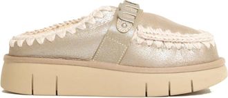 Mou Bounce Clog Metal Logo - Dames - Slip ons - Beige - 37 EU - Leer - Schoenen