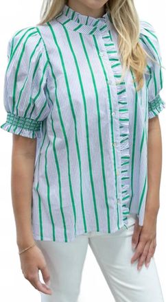 Entro Greer Stripe Blouse In Green