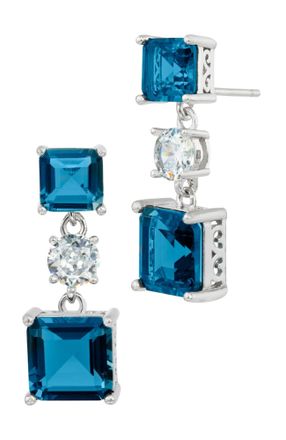 Savvy Cie Jewels STERLING SILVER.925 WHITE AND BLUE CZ DROP EARRINGS