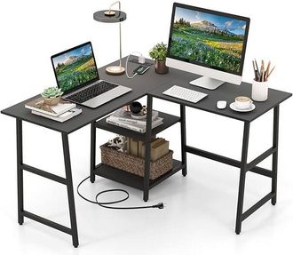 Costway Costway - Scrivania Angolare da 120 cm, Scrivania a l per Ufficio a Casa con Prese di Corrente e Porte usb, Postazione di Lavoro con Ripiani per