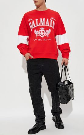 Balmain Sweatshirt With Embroidered Logo, Mens, Red