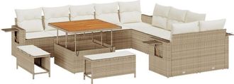 vidaXL Garden Sofa Set with Storage 13 pcs Beige Poly rattan Vidaxl