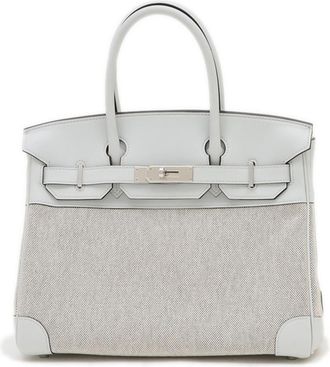 Herm&egrave;s Herm&egrave;s Grey Swift Leather & Toile Birkin 30cm with Silver Hardware