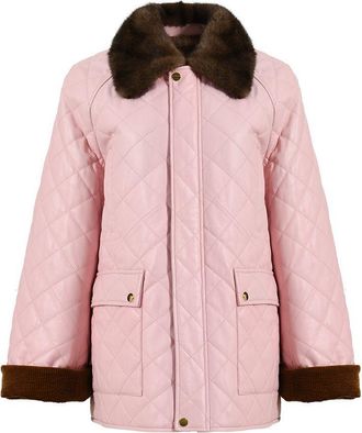 Wanan Luxury Giacca Molly Rosa in Pelle e Visone-Donna -Rosa