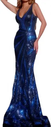 Jovani Stripe Pattern Prom Dress In Navy