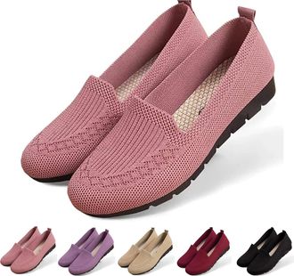 Generic Womens Orthopedic Knit Comfort Loafers, Slip Resistant Walking Shoes with Arch Support, Lightweight Breathable Soft Sole Low Top Casual Sneakers (Pink