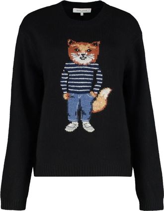 Maison Kitsuné Truien & Vesten, Dames, Zwart, S, Wol, Trui met ronde hals