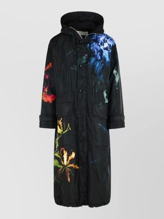 Dries Van Noten floral print long parka hooded