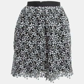 Self Portrait Black/white Floral Cut-Out Lace Short Skirt