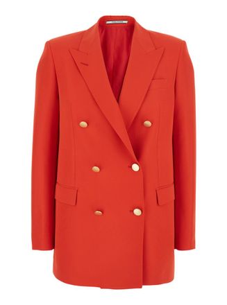 Tagliatore Red Solid Notched Lapel Blazer