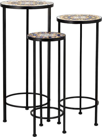 Wanderlust Deco Wanderlust Deco - Soportes Set 3 Pzas De Mosaico Y Forja Negro D30x68h-d25x57h-d20x51h Cm