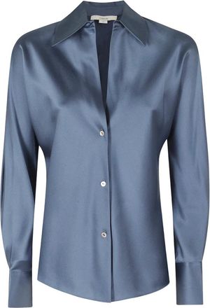 Vince Overhemden, Dames, Blauw, L, Satijn, Blouse met lange mouwen