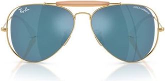Ray-Ban Outdoorsman 53mm Mirrored Pilot Sunglasses in Arista/dark Blue Mirror Blue at Nordstrom