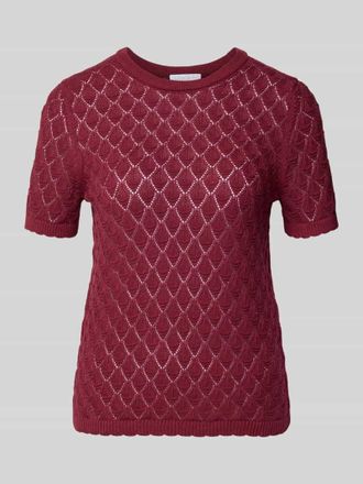 Jake*s Strickshirt mit Lochstickerei in Bordeaux, Gr&ouml;&szlig;e XXL