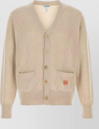 Loewe wool blend cardigan front pockets ribbed cuffs hem