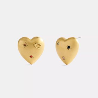 Coach Oversized Heart With Stones Stud Earrings