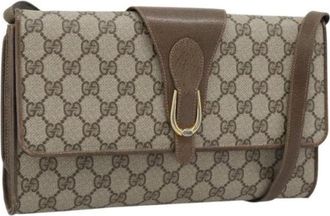 Gucci Pre-owned Vintage Canvas Shoulder Bag - Dames - Vintage Schoudertas - Bruin - ONE Size - Leer - Vintage
