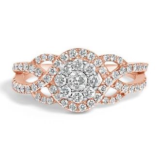 House of Brilliance 10K Gold 3/4 Ctw Diamond Floral Cluster Head Cocktail Ring in Rose Gold at Nordstrom, Size 8