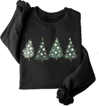 Generic Dental Sweatshirts for Women Christmas Dental Assistant Graphic Long Sleeve Shirts Xmas Tree Holiday Pullover Sweater Xmas Tree Sweatshirt Merry Chris