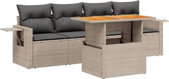 vidaXL Juego De Sof&aacute;s Jard&iacute;n Con Cojines 5 Pzas Rat&aacute;n Sint&eacute;tico Gris Vidaxl