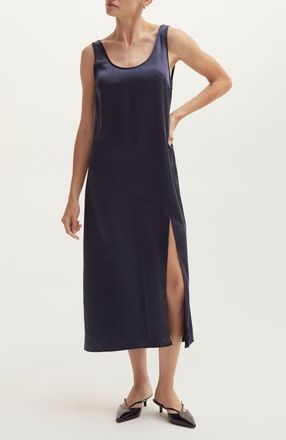 Crescent Crushed Satin Tank Midi Dress in Midnight Blue at Nordstrom, Size X-Small