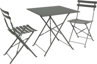 Sweeek Mesa de jardín cuadrada plegable de metal, 2 sillas, verde kaki