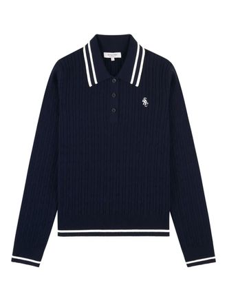 Sporty & Rich Kabelgebreid poloshirt met strepen - Blauw