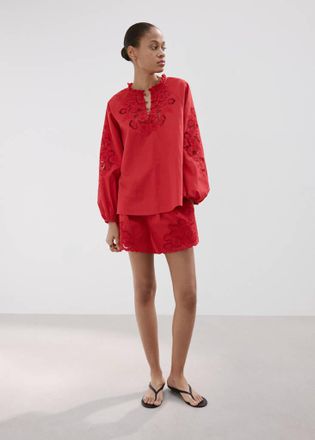 Mango Blusa traforata ricami rosso - Donna - S - MANGO