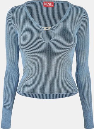 Diesel Womens Terry Cropped V Neck Slim Fit Sweater in Light Blue - Size 8 UK