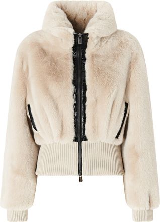 Pinko Short Faux Fur Raised Collar Bomber Jacket