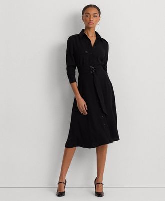 Lauren Ralph Lauren Womens Lauren Ralph Lauren Belted Double-Faced Georgette Shirt Dress BUU102