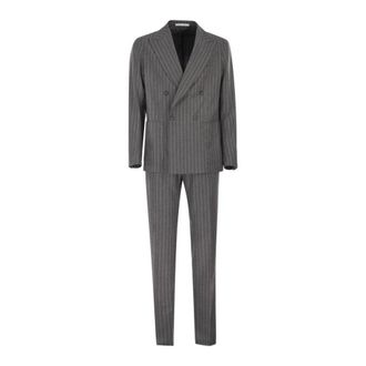 Tagliatore Double Breasted Suits, male, Gray, Size: XL Double-Breasted Pinstripe Suit