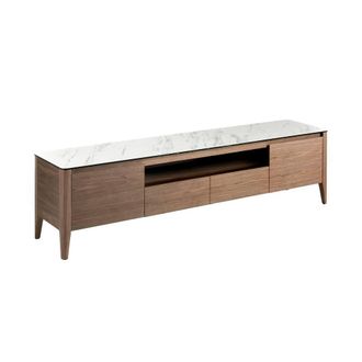 Angel Cerd&aacute; Walnut TV Stand with Marble-Effect Glass Top in Brown