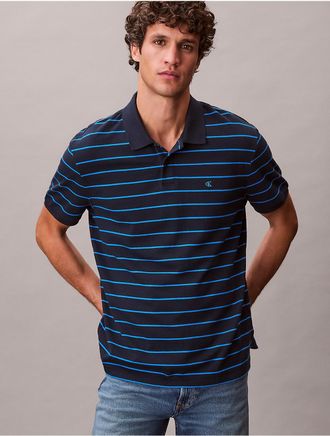 Calvin Klein Jeans Calvin Klein Mens Cotton Pique Stripe Classic Polo Shirt - Navy - 2XL