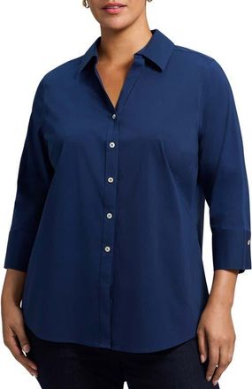 Foxcroft Mary Non-Iron Stretch Cotton Button-Up Shirt in Navy at Nordstrom, Size 14W