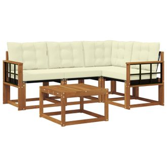 vidaXL Conjunto De Sof&aacute;s De Exterior Con Coj&iacute;n 5 Pcs Natural Y Crema Vidaxl