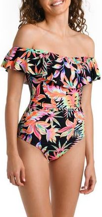 La Blanca Best Escape Off the Shoulder One-Piece Swimsuit in Black at Nordstrom Rack, Size 14