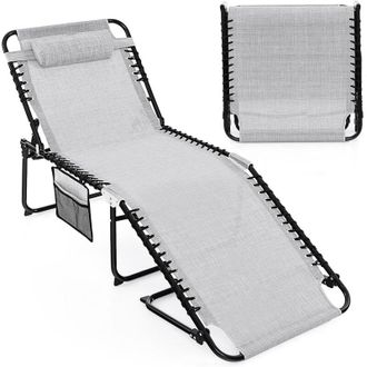 Costway Costway Tumbona Jardin Exterior, 188 X 69 X 41 Cm, Tumbona Plegable Con Respaldo Ajustable De 4 Posiciones, Almohada Desmontable Y Bolsillo, Tumbona R