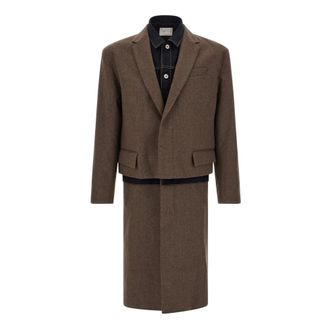 sacai Wool Flannel x Denim Jas - Heren - Mantels - Bruin - Maat: L Denim