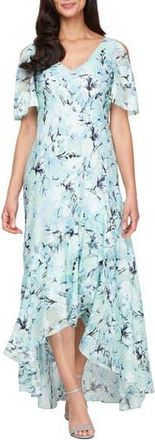 Alex Evenings Floral High-Low Chiffon Gown in Mint Multi at Nordstrom Rack, Size 14