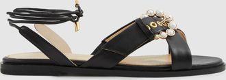 Camilla Elphick Sandals Leather Pearl Buckle, Black Size: 5