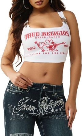True Religion Buddha Rib Crop Overal Buckle Tank in Optic White at Nordstrom, Size Xx-Large