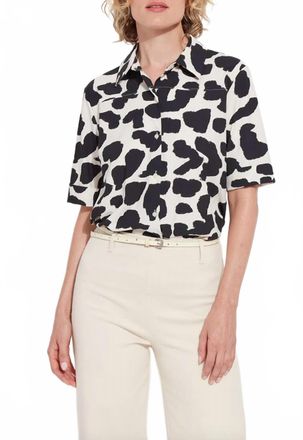 Lyss&eacute; Womens Printed Josie Short Sleeve Button Down Shirt In Navy/multi